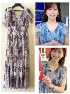 新品　フラワーシフォンワンピース　ボルドー Sサイズ