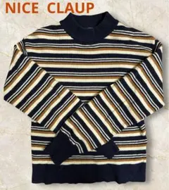 ナイスクラップ　ストライプニットセーター ハイネック 長袖 レディース　F
