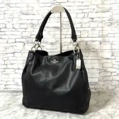COACH コーチ・レザー トートバッグ肩掛け 無地 ブラック
