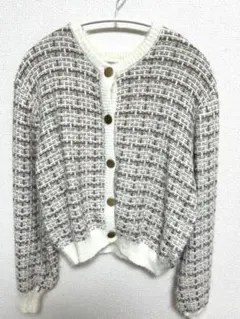 ニットカーディガン ホワイト系 長袖　M