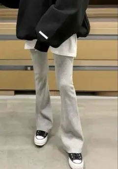 (最終値下げ)リブフレアパンツ 2枚セット グレー ブラック