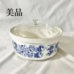 【未使用】陶器製キャセロール　耐熱ガラス蓋付き 魚と海藻デザインの陶器鍋のサムネイル