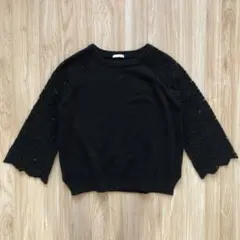 GU ジーユー レディース ニット セーター トップス レース ブラック S
