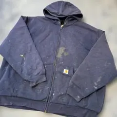レア】Carhartt パックプリント付きジップアップパーカー ネイビー