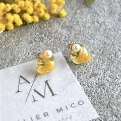 【初採れミモザ使用】大人気ミモザのレジンピアス【イヤリングにも変更できます】