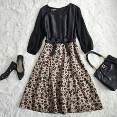 ローラアシュレイ花柄フォーマルワンピースロング丈シャンタン生地 XL ベルト