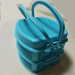 レア レトロ プラスチック バスケット 蓋・把手付き２段重ね 行楽、野菜 保存