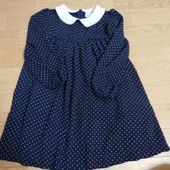 【ナチュラルビューティーベーシック】 ネイビー ドット ワンピース M