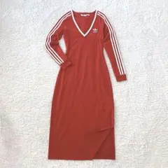 希少　アディダス 三つ葉ロゴ マキシワンピ　スリット　Vネック　00s Y2K