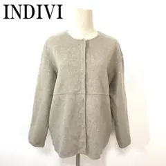 インディヴィ ノーカラージャケット ウール ベージュ 38 B2999