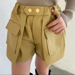 【新品未使用】レザー調BIGポケットショートパンツ オリーブ110サイズ