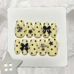 ネイルチップ つけ爪 韓国 ドット 星 リボン 黄 ウィッシュコア バレエコア