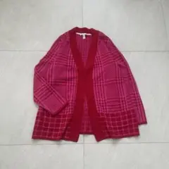 チェック ニットカーディガン オーバーサイズ y2k ピンク
