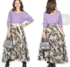 フラワージャガードミモレスカート ベージュ★FRAY I.D フレイアイディー