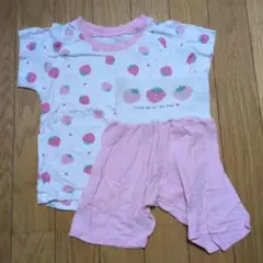 いちご柄半袖パジャマ上下セット90cm白ホワイトピンク