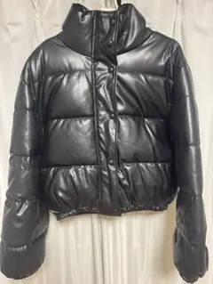 ダウンジャケット 黒 レザー ショート丈