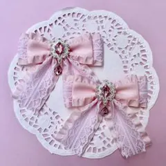 【ハンドメイド】ピンク色フリルリボン ヘアクリップ 量産型 地雷系 ゆめかわいい