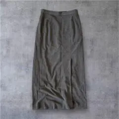 vintage ツイード調 ロングスカート ウール スリッド グレー 日本製