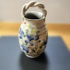 京焼　清水焼　 手付き花瓶 　花柄　 陶器　加春窯