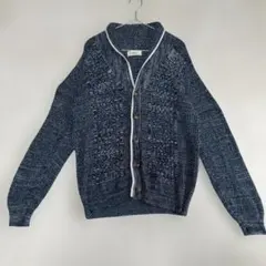 ikka イッカ ショールカラー カーディガン Lサイズ ネイビー 混色 編み