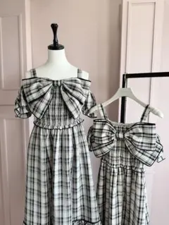 極美品An MILLE ビッグリボンオフショルワンピース チェック