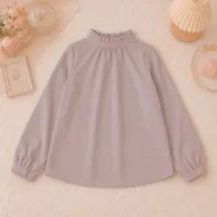 ベルーナ フリル衿ギャザーブラウス M ピンクベージュ ボリューム袖 大人可愛いのサムネイル