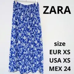 ZARA フラワープリント ロングスカート ハイウエスト 幅広ゴム てろてろ生地