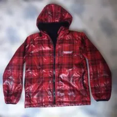 赤チェック柄 裏地付きジャケット フード付き
