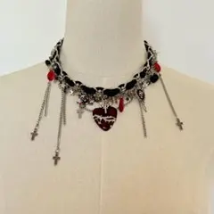 ハートバックル 黒レザーチョーカー ネックレス　Y2K パンク ゴシック