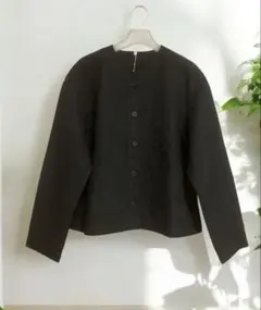 無印良品　カポック混二重ガーゼキルトジャケット　黒.XL