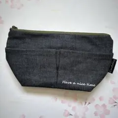 ハンドメイド　デニム生地　ポーチ