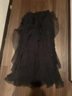 黒 シフォン ロングスカート F