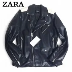 ZARA ザラ ダブルライダースジャケットフェイクレザー 切替 黒 M