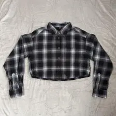 GU ジーユー フランネルショートシャツ チェック ブラック グレー Sサイズ