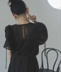 CLANE ドット柄 フロッキー 長袖 ブラウス ブラック サイズ2 - メルカリ
