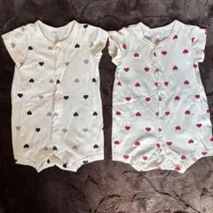 ハート柄　2枚セット 半袖カバーオール　70㎝