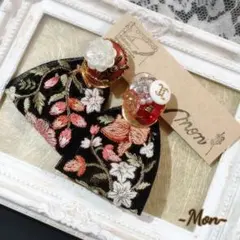 インド刺繍リボンタッセル×ボタンピアス 2way