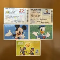 使用済み】ディズニー 紙チケット4枚セット（15周年/ミッキー/ドナルド）のサムネイル