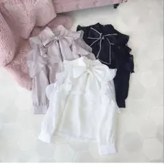 evelyn パールリボンシアートップス 黒 フリーサイズ