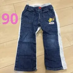 ミキハウス デニム 2トーンパンツ 90cm プッチーくん刺繍