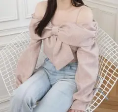 LIP SERVICE リボンオフショルロングス リーブトップス　ピンク