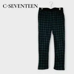 C-17 シーセブンティーン 裏起毛 イージーパンツ チェック 緑 XL