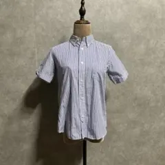BEAMS BOY ストライプ 開襟 半袖シャツ コットン 青白レディースM相当のサムネイル