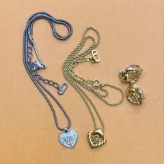 ディオール ロゴ ネックレス イヤリングセットとラインストーンシルバーネックレス