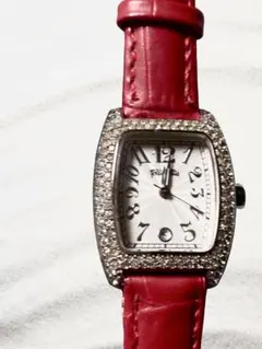 電池交換済★Folli Follie フォリフォリ 腕時計 レッド 型押しベルト