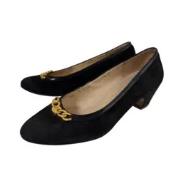 Ferragamo パンプス 5D 約23cm ブラック スエード ゴールド金具