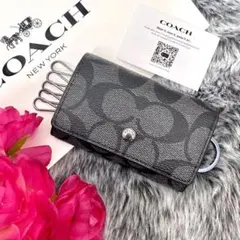 新品☆COACH コーチ　キーケース　メンズ ブラック シグネチャー キーケース
