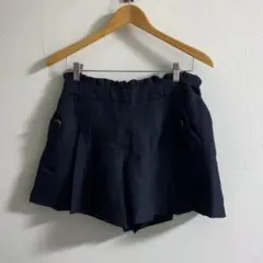 プリーツキュロット ショートパンツ ネイビー