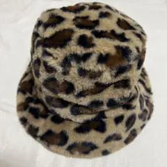 ヒョウ柄ファー風バケットハット