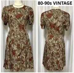 極美品 JAPAN VINTAGE バロック ワンピース プリーツ パフスリーブ